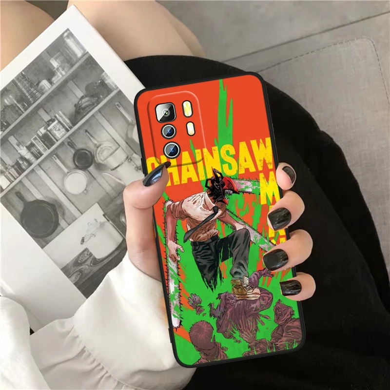 Аниме бензопила для Redmi Note 12 Turbo 11T 11P 11E 11S 10T 10S 10 9 Pro Plus Max силиконовый черный телефон