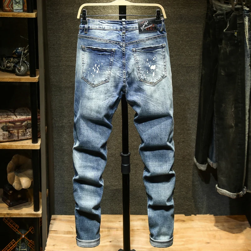 Men's Jeans Retro Slim Fit Denim Pants Bicycle Stretch High Quality Men's Straight Tube Casual Designer Brand Street Apparel