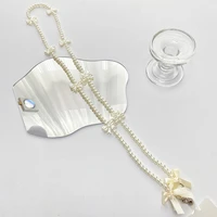 fashion acrylic imitation pearl trend beading exquisite lanyard crossbody strap resin bow tie long rope mobile phone chain girl