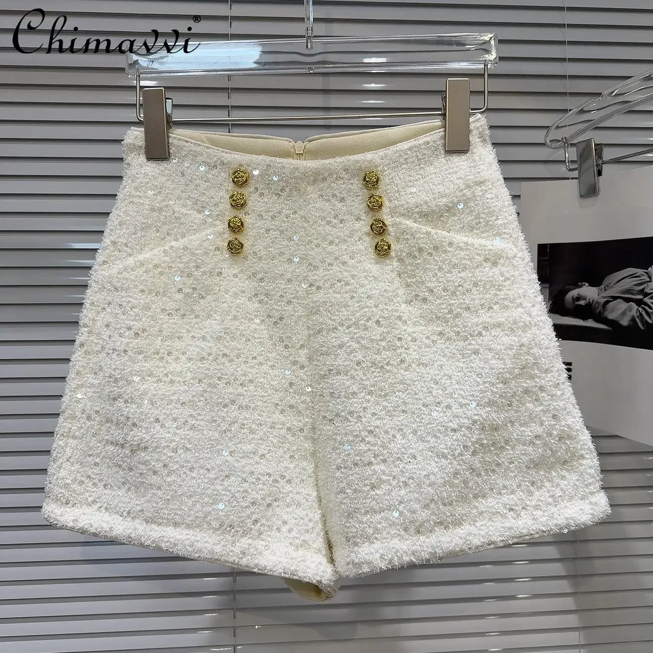 Новые зимние модные двубортные шорты с металлической пряжкой яркие шелковые