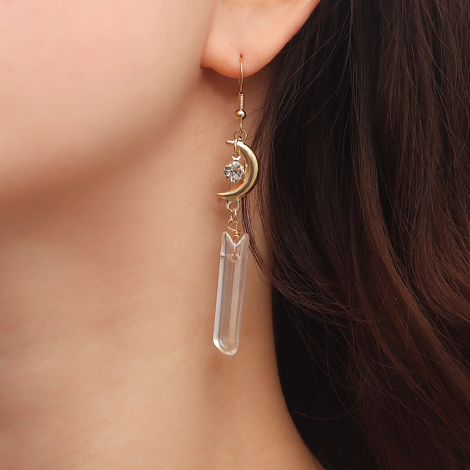 

Jewelry Punk Long Tassel Clear Crystal Crescent Pendant Earrings for Women