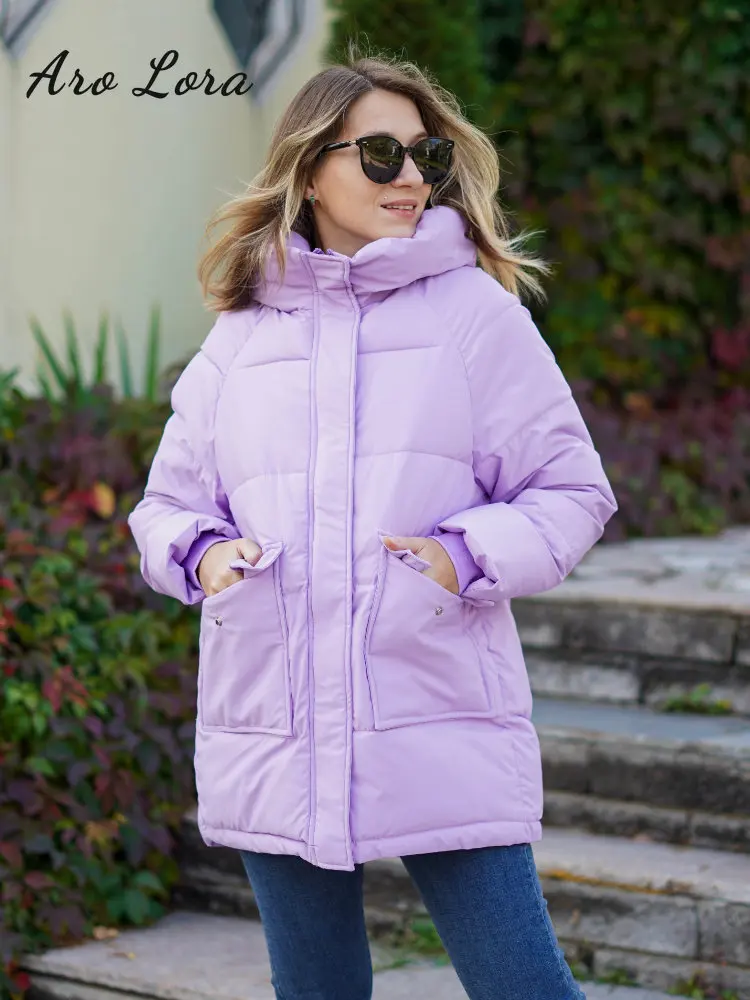 Autumn Winter Thicken Warm Medium Long Parka Women Casual Sweety Solid Color Big Pocket Loose Hooded Coat Chic Jackets Outwear