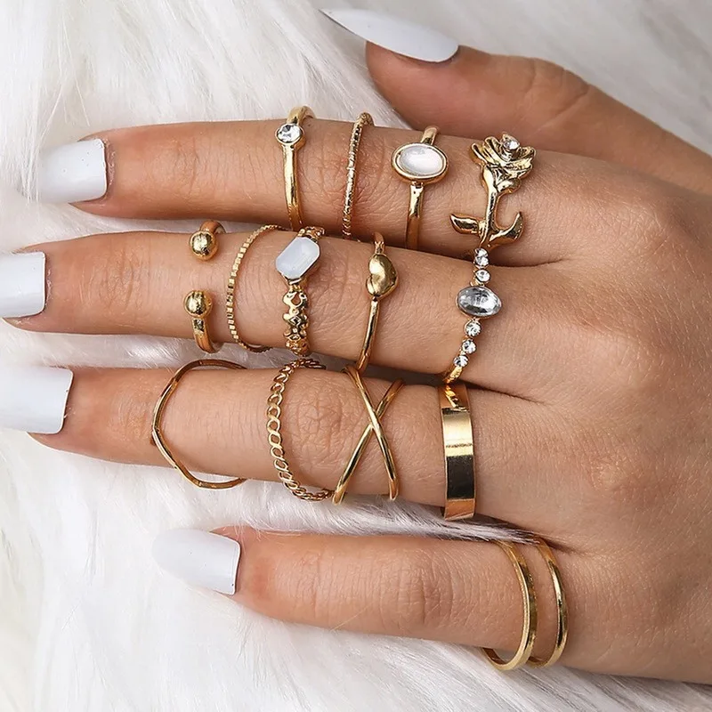 

Trendy Boho Midi Knuckle Ring Set For Women Crystal Geometric Finger Rings Fashion Bohemian Jewelry