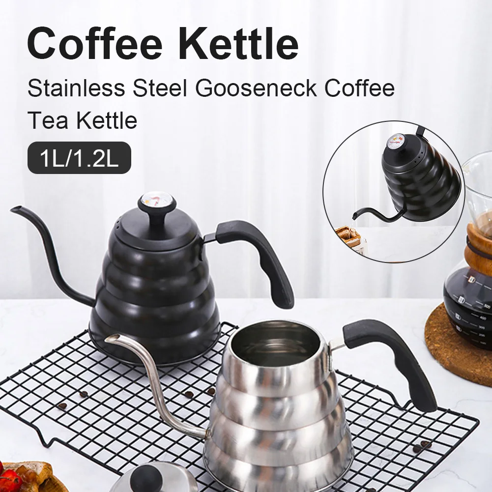 1L/1.2L Pour Over Coffee Kettle Stainless Steel Gooseneck Coffee Tea Kettle with Thermometer Rubber Handle Cloud Drip Kettle images - 6