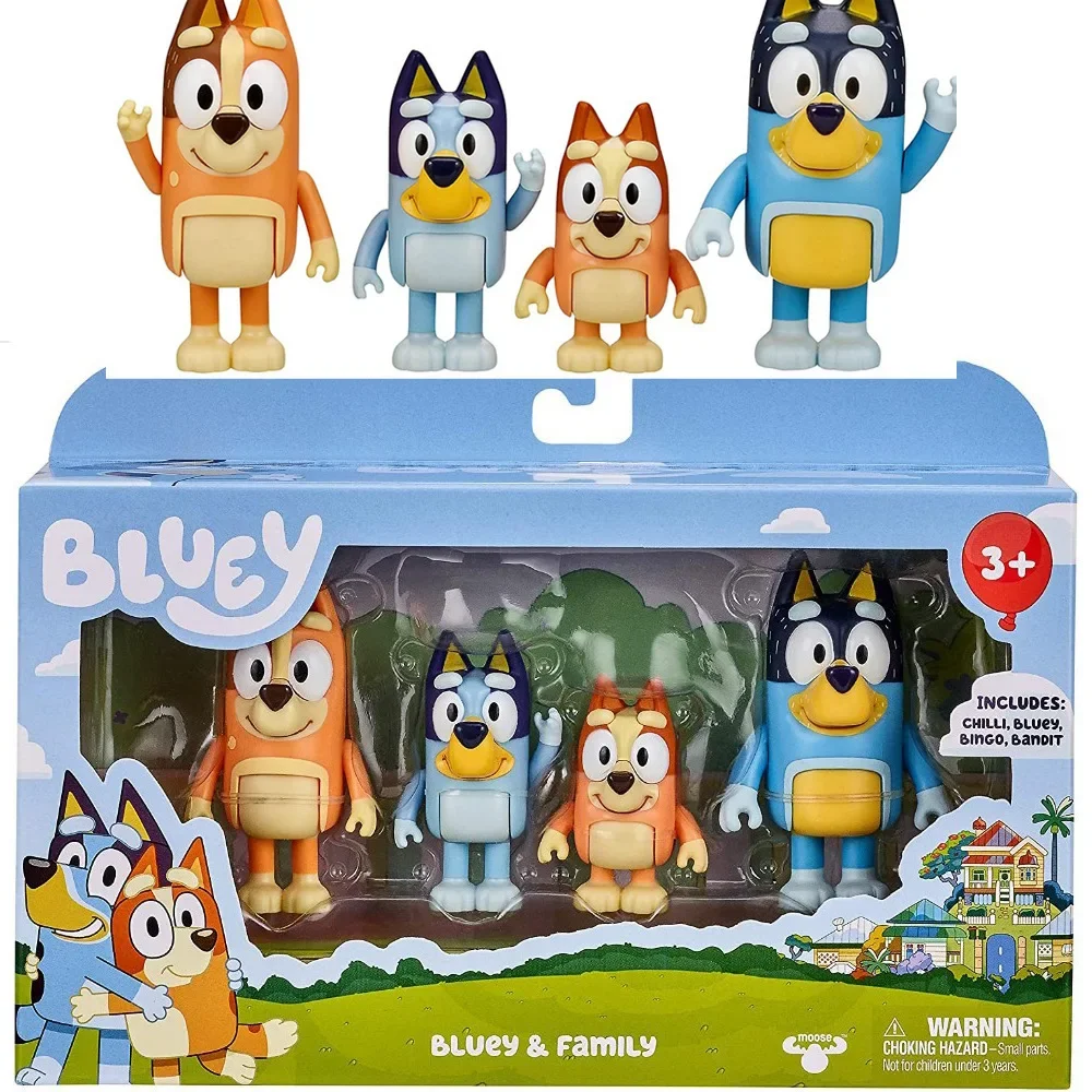 

4PCS Bluey and Friends Kawaii Movable Joint Action Figure Toys Cartoon Bluey Friends PVC Model Doll Kids for New Year