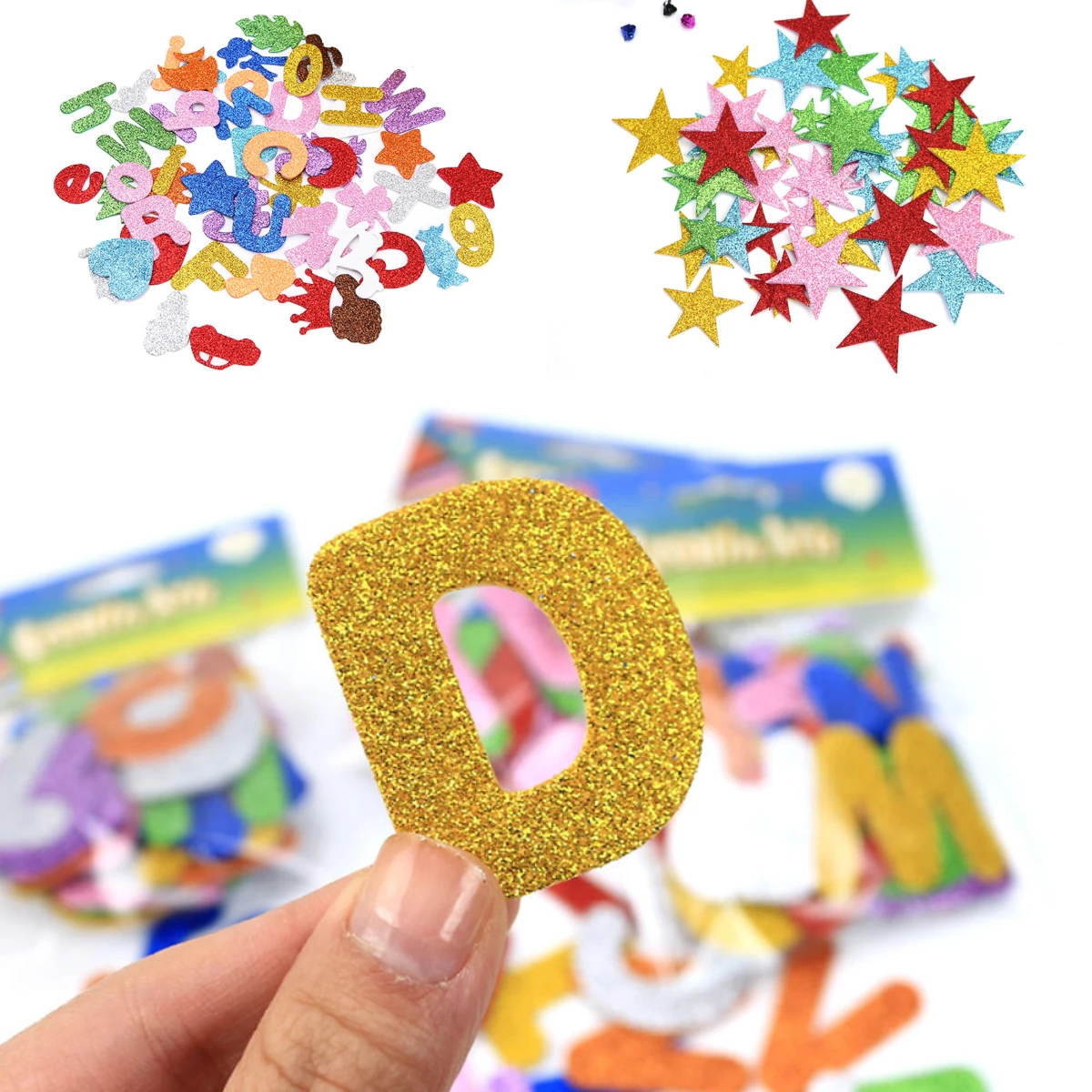 

Colorful Glitter Foam Stickers Mini Heart Letters Stars Self Adhesive Stickers Kid DIY Foam Funny Sticker Card Drcoration