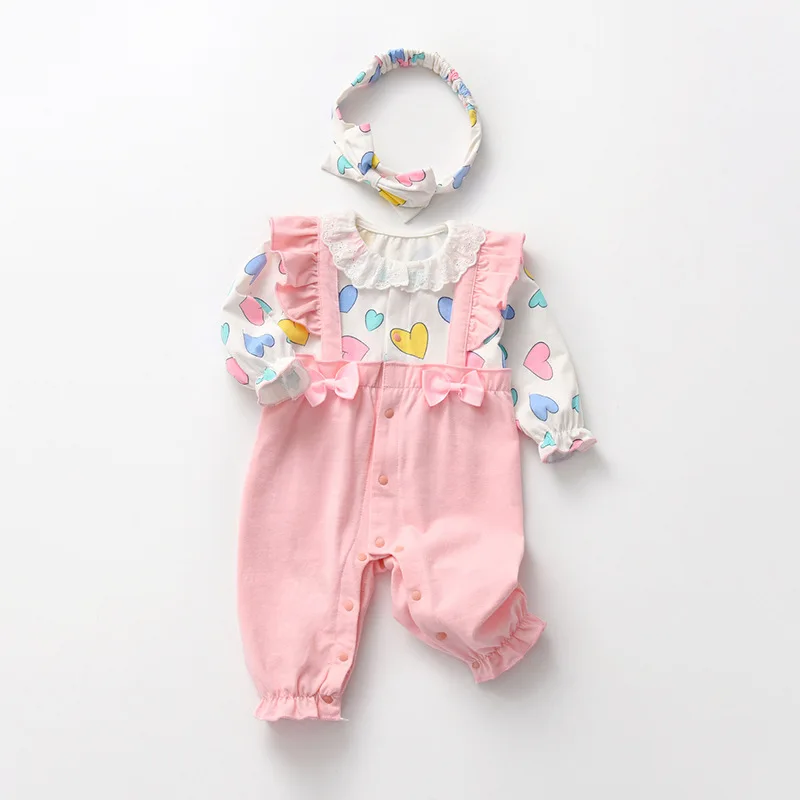 

Одежда для новорожденных девочек на весну и осень, комплекты одежды, комбинезон с оборками и бантом, пальто для детской одежды на 1-й день рож...