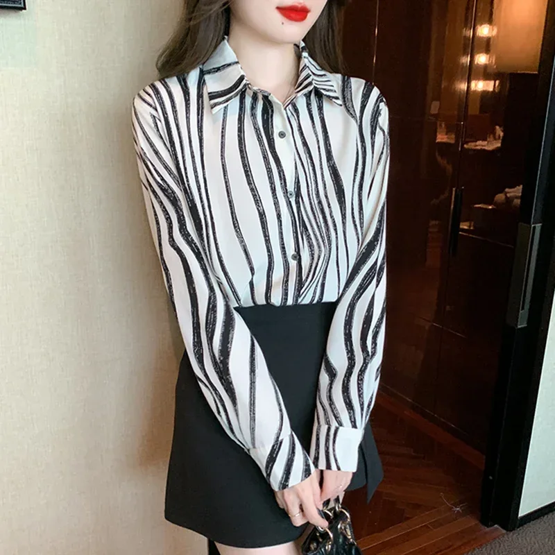

Chiffon Women's Shirt Fashion Zebra Print Blouses Ladies Clothing Spring/Summer Loose Long Sleeves Vintage Tops YCMYUNYAN