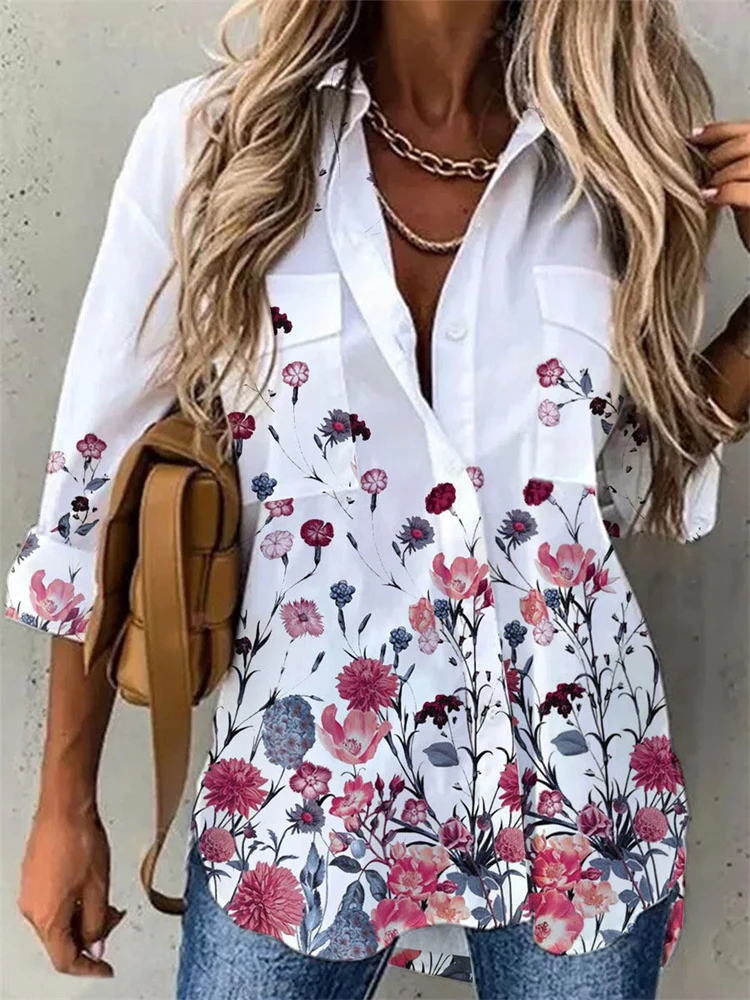Fashion Loose Women Shirt Large Size Long Sleeve Shirt Women Casual Printed Tops