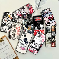 disney vintage minnie mickey phone case for apple iphone 14 13 12 11 pro max mini xs max x xr 7 8 plus 5s silicone black shell