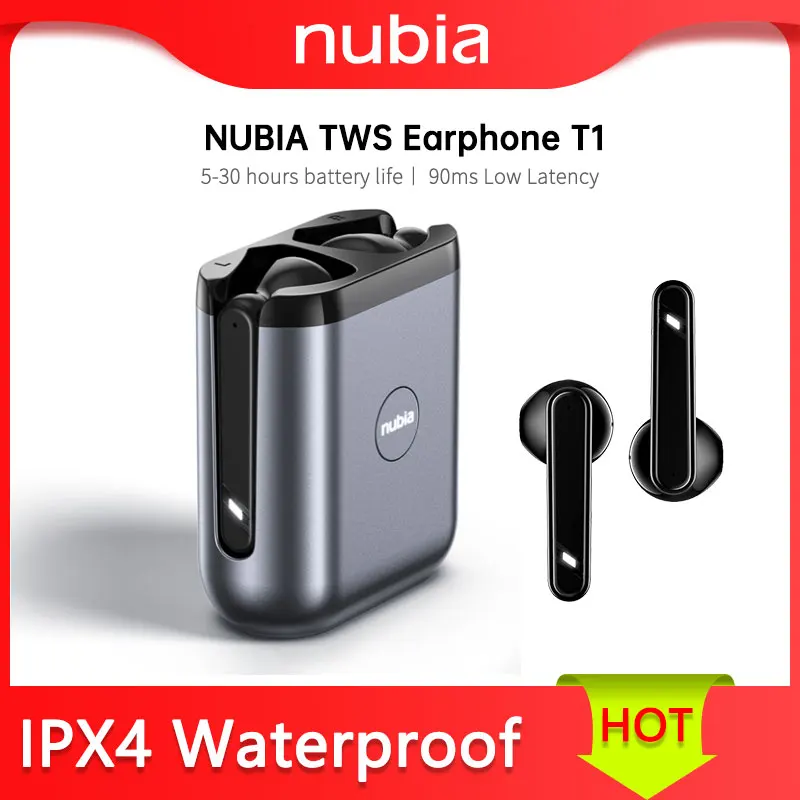 

Наушники NUBIA TWS T1 для Nubia RedMagic 6S Pro, беспроводные наушники с поддержкой Bluetooth T1, 90 мс, с низкой задержкой, время работы от батареи 5-30 часов