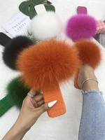 summer fur slippers for women real fox luxury furry jelly shoes womens fur indoor flats slides orange furry sandal flip flops