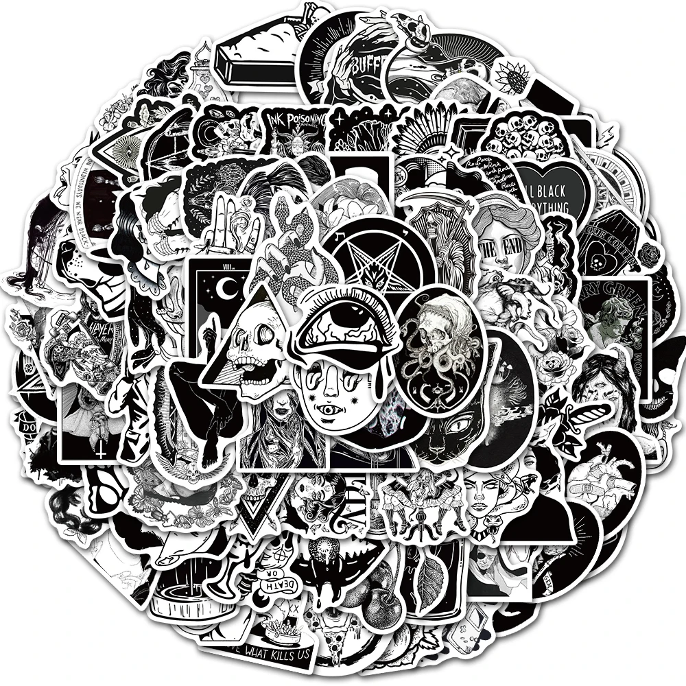 

10/50/100 шт. черно-белые готические стикеры ужасов s для DIY канцелярские принадлежности скейтборд ноутбук гитара шлем аниме наклейка
