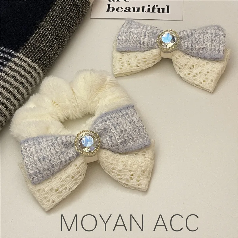 

Light Luxury Classic Style Large Zirconium Bow Large Intestine Hair Band Female Temperament Head Rope High Sense Hair Accessorie