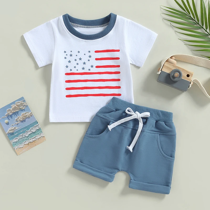 

Наряды на День независимости 4 июля одежда для маленьких мальчиков рубашка с коротким рукавом топы с буквенным принтом эластичные шорты Летняя одежда