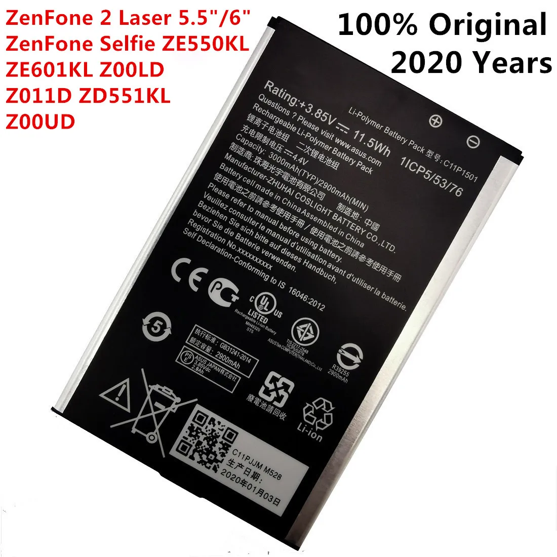 

100% Оригинальный аккумулятор C11P1501 2900 мАч для ZenFone 2 Laser 5,5 дюйма/6 дюймов ZenFone Selfie ZE550KL ZE601KL Z00LD Z011D ZD551KL Z00UD
