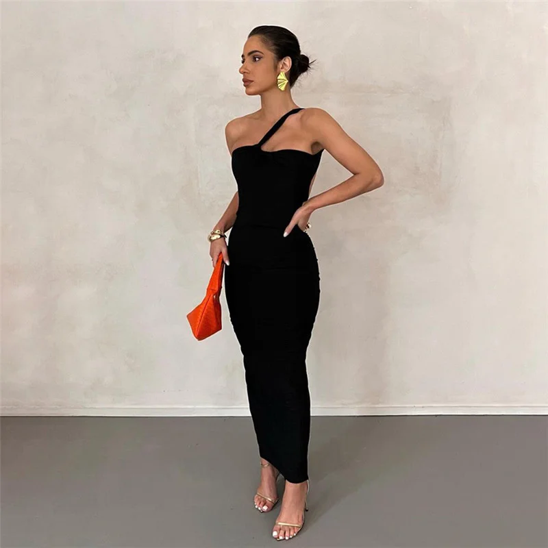 

Women Hollow Out Y2k Clothing Woman Elegant Dresses Ruched Chic Sleeveless Tops Skinny Traf Dress Stylish Bodycon Party Vestidos