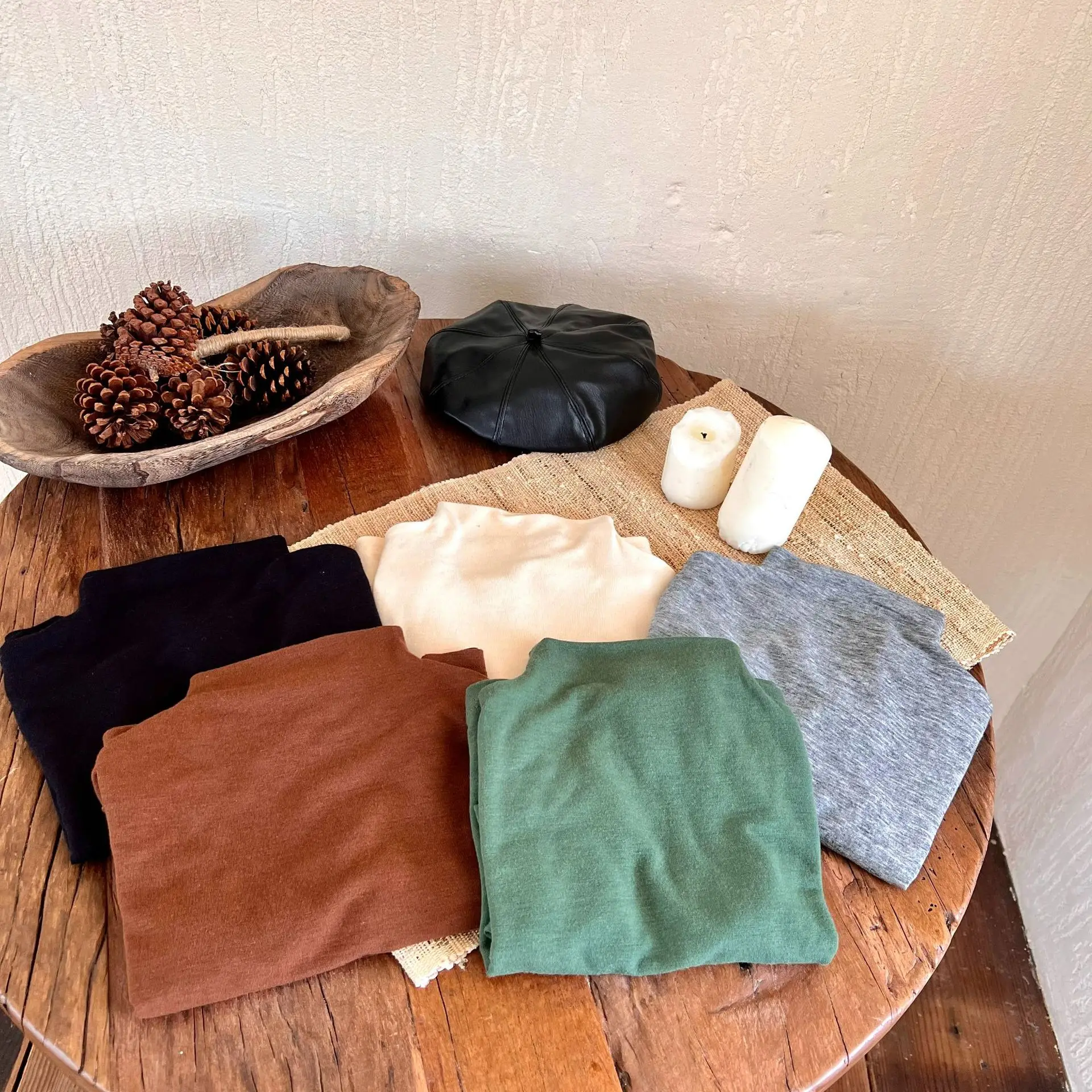 Children's Bottoming Shirt 2022 Autumn New Boys Girls Solid Color Elastic Bottoming Tshirt Baby Half Pile Turtleneck Collar Tees