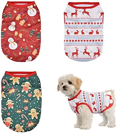 

3 Pieces Christmas Pet Vest Shirt Dog Clothes for Small Medium Dogs Girl Boy Chihuahua Yorkie Puppy Dog Christmas Outfit Apparel