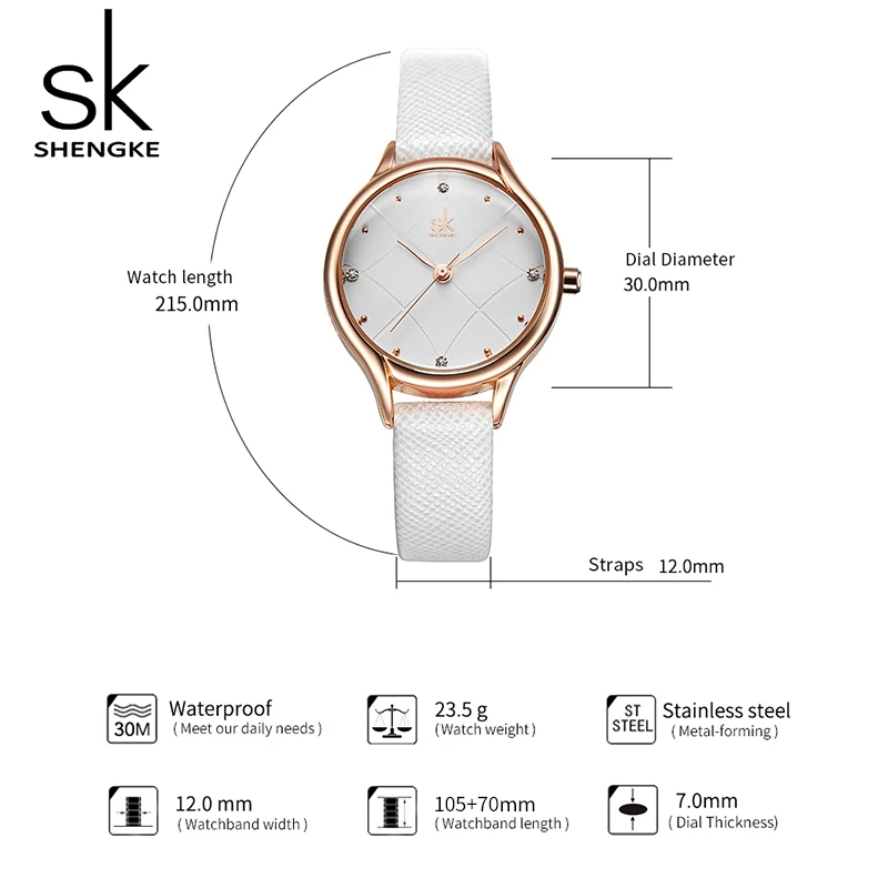 Shengke Women's Watches Fashion Leather Wrist Watch Plaid Ladies Watch White Clock Reloj Mujer Bayan Kol Saati Montre Feminino enlarge