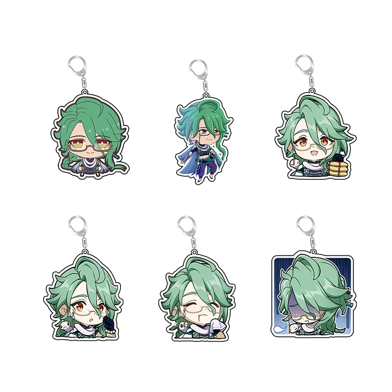 Милые Акриловые Аниме брелки для ключей Genshin аниме кольцо фигурка этера альбедо