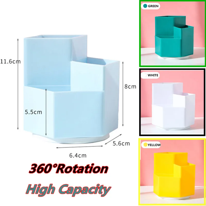 

2022 School Supplies Pen Holder Desk Organizer Accessories Stationery Makeup Storage Three-layer Hexagon Desktop Brush Organizer