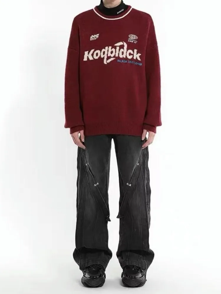 Уличная одежда Deeptown Y2k большой свитер женский американский винтажный пуловер с