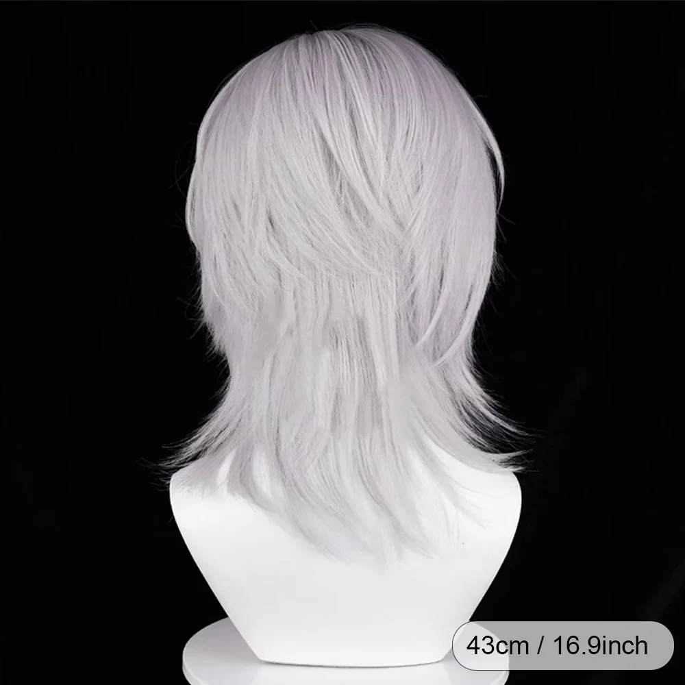 Короткий прямой синтетический серебристо-белый парик пушистый мужской