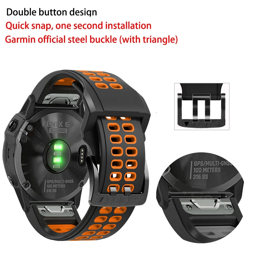 Ремешок силиконовый для Garmin Fenix 7X 6X 5X 3 быстросъемный браслет наручных часов 7 6 5 26