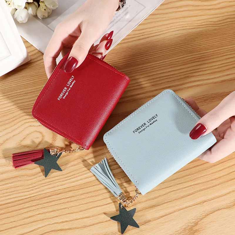 

Wallet New Korean Style Simple Square Women'S Wallet Short Zipper Small Wallet Tassel Mini Coin Purse Female Clutch Card Holder