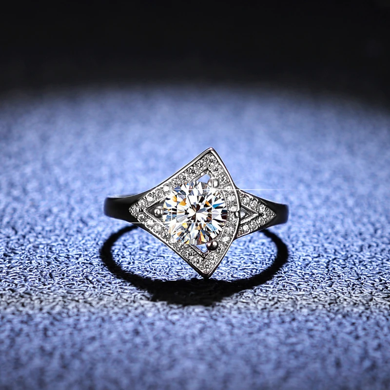 

LESF Moissanite Ring Woman 925 Silver Mini Skirt Fan Style Engagement Wedding Bands Fine Jewelry