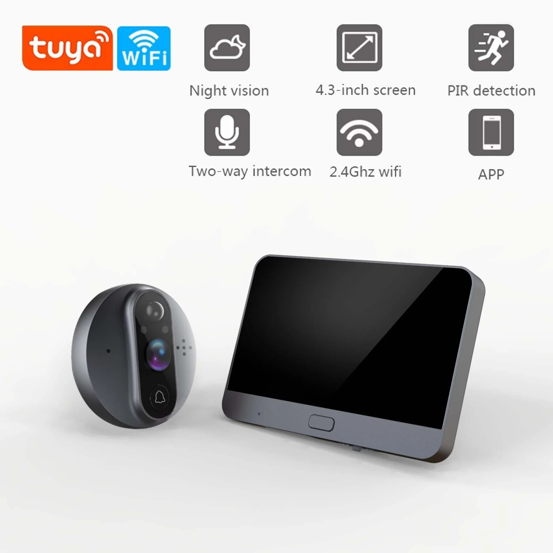 Tuya Smart Wireless Door Video Peephole Doorbell Security Camera 1080P 5000mAh 4.3' Monitor Visual Smart Digital Doorman Alexa enlarge
