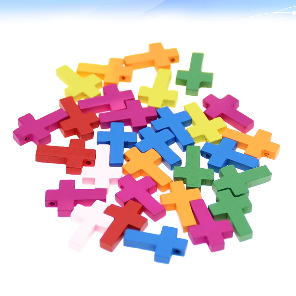 

100pcs Assorted Color DIY Pendant Wooden Cross Charms DIY Jewelry Making Pendant Charm Handcraft Accessories