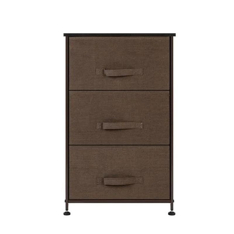 

Storage Unit with 3 Easy-pull Fabric Drawers and Metal Frame, Wooden Table Top for Closet, Nursery, Dorm