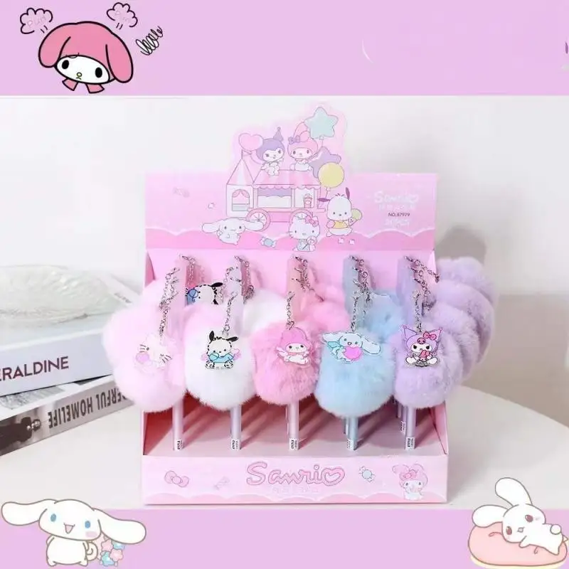 

Ins Kawaii Sanrio Unisex Pen Lovely My Melody Kuromi Unisex Pen Plush Pendant Cartoon Press Action Pen Signature Pen Stationery