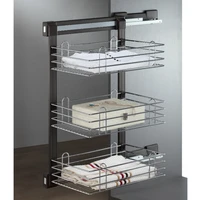 morden high end wardrobe accessories side full pull out multifunctional 3 layer wire basket with soft close for cabinet