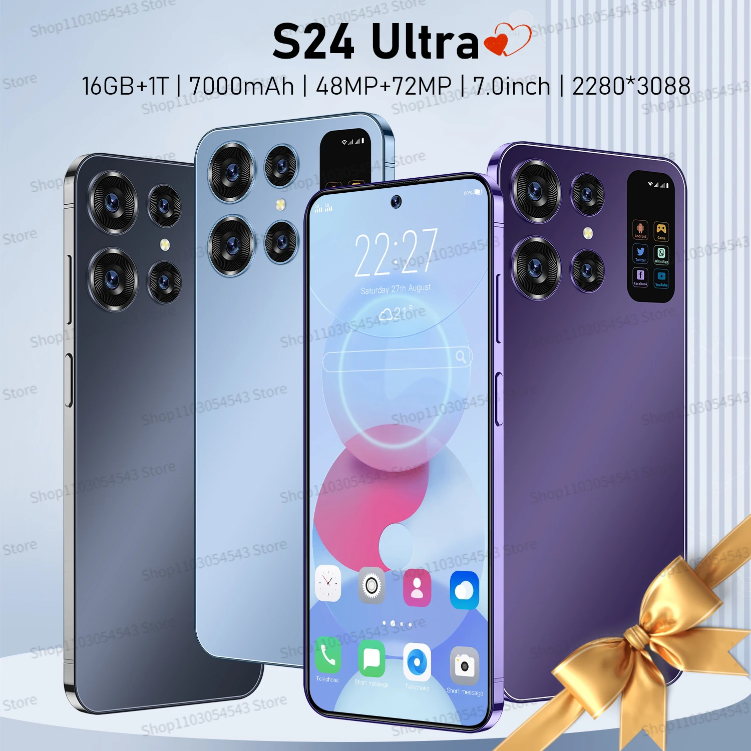 

Original S24 Ultra 7.0 inch HD Screen Smartphone16GB+1TB 5GPhone Dual Sim Celulares Android13 Face Unlock 7000mAh 72MP with NFC