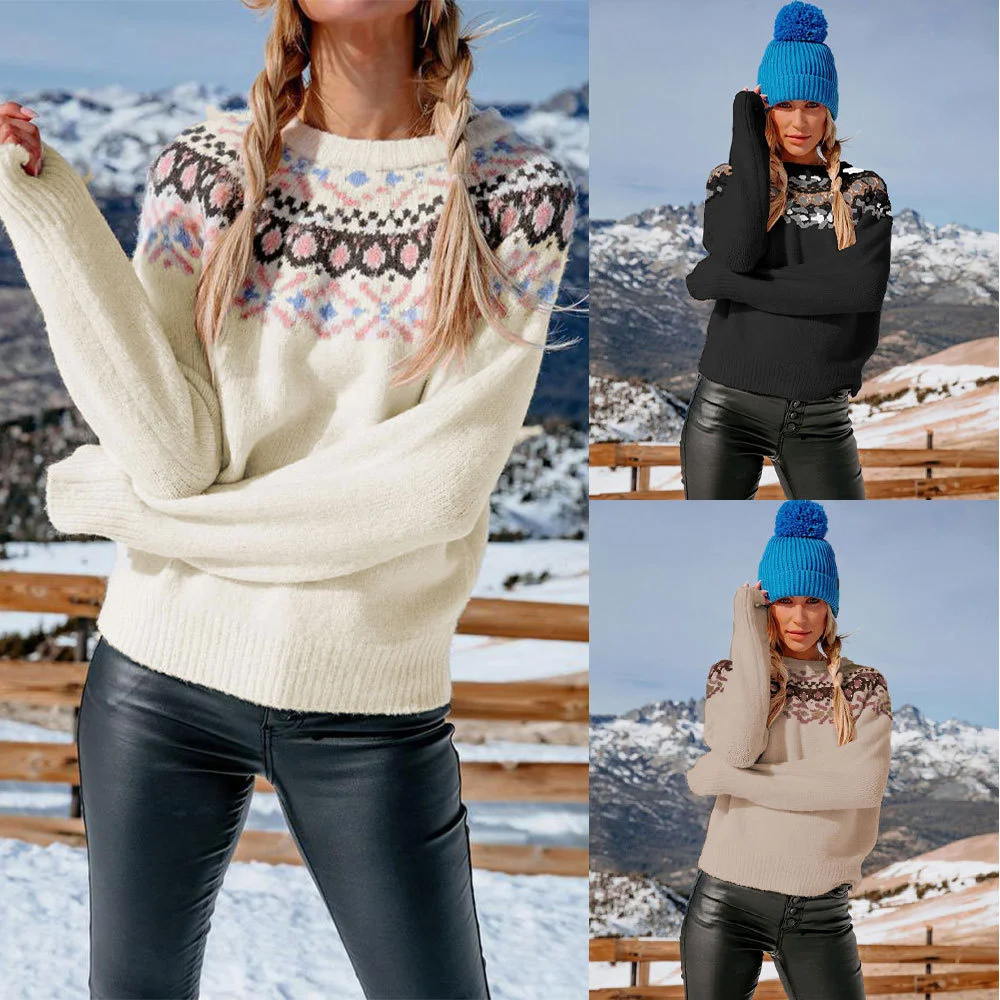 

Autumn and Winter 2023 New Jacquard Color Contrast Knitwear Women's Large Loose Pullover Sweater Women