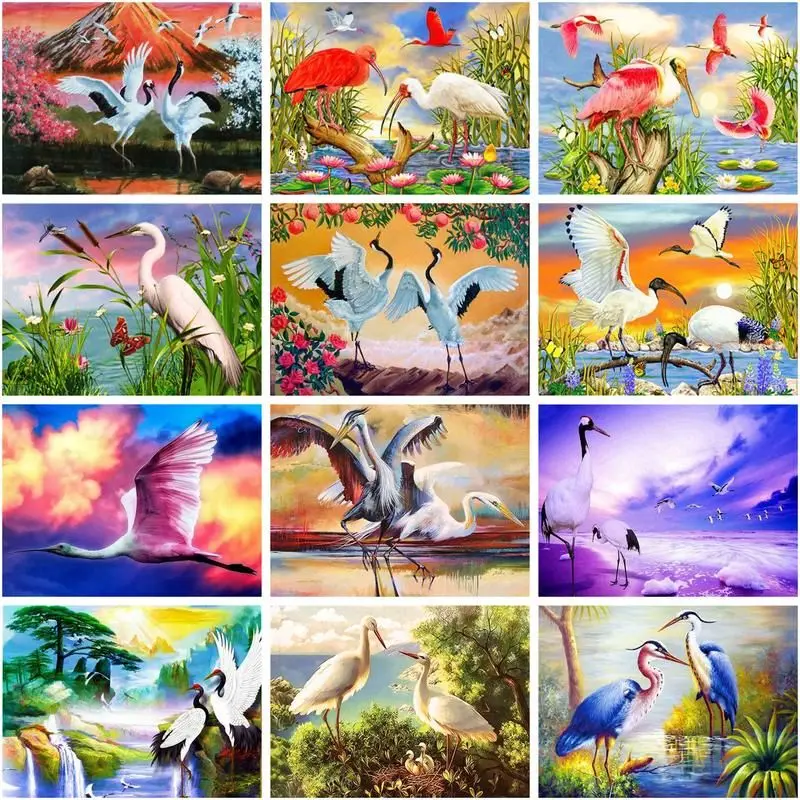 

CHENISTORY Diy Painting By Number White Crane Handpainted Paintings Art Drawing On Canvas Gift Pictures By Numbers Animal Kits H