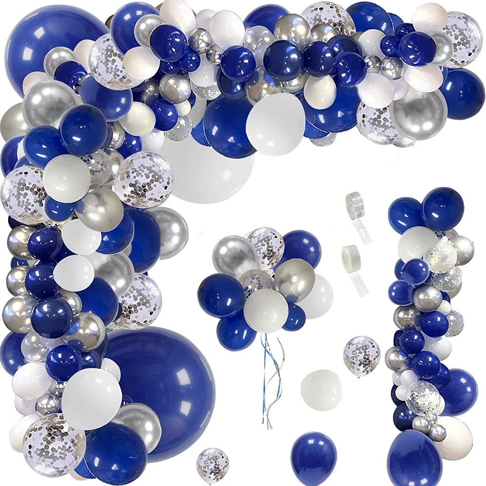 Kit de guirnalda de globos, 146 piezas, azul marino, azul real, confeti plateado, arco de látex, boda, Baby Shower, decoración de fiesta de cumpleaños