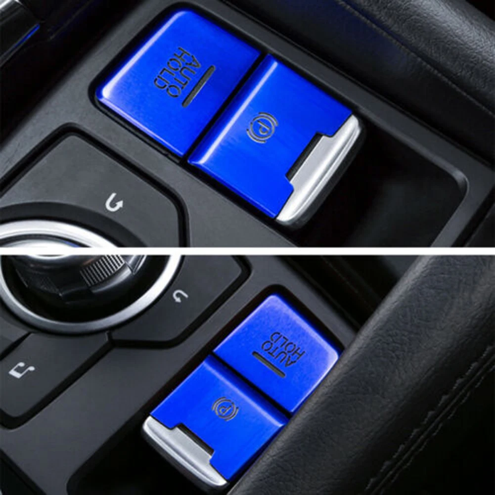 

Parking Brake Button Cover 2pcs Easy Installtion Left-hand Drive Practical To Use Silver Aluminum Alloy Blue Button