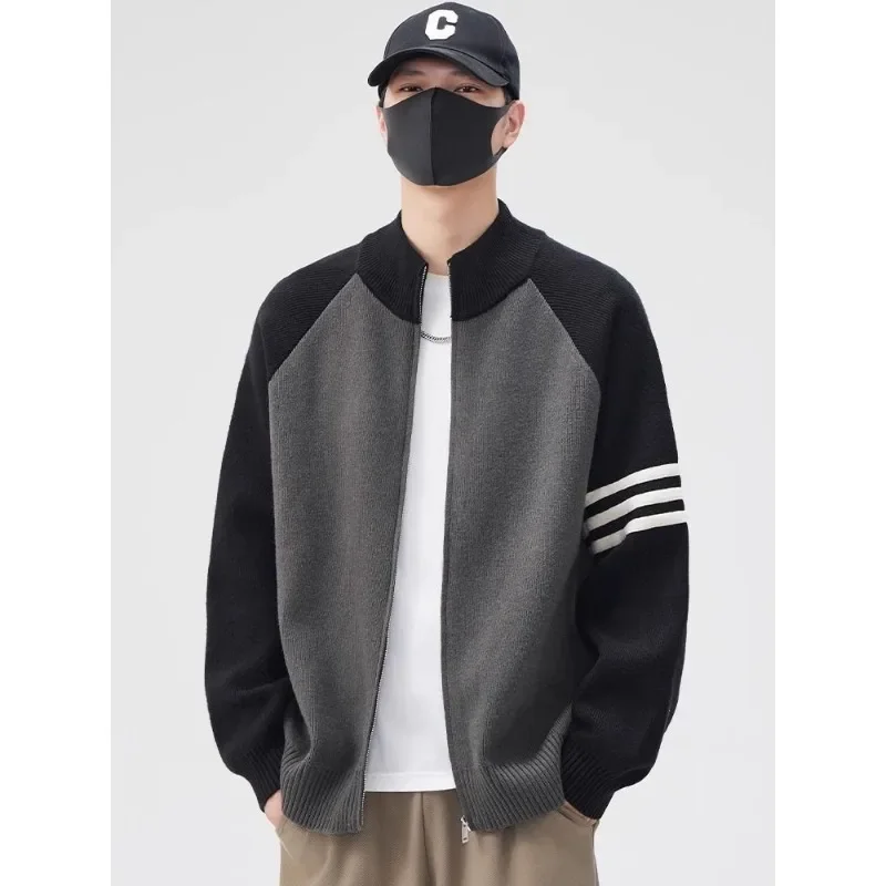 Вязаный кардиган с воротником-стойкой свитер на осень и зиму свободная