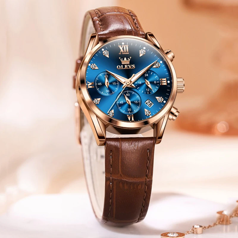 OLEVS Watch Men Rose Gold Couples Wristwatch Fashion Ladies Watches Leather Luminous Date Quartz Lovers Clock Reloj