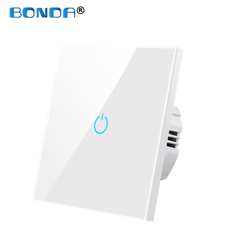 Сенсорный выключатель BONDA стандарта ЕС, 220 В, водонепроницаемый, устойчивый к царапинам, панель из хрустального стекла, 1 канал, 1/2/4-клавишный настенный, Фоточувствительный переключатель