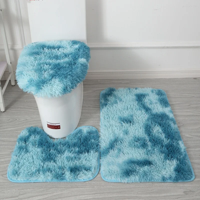 

3pcs/set Tie-Dye Colorful Bathroom Mat Set Non-slip Bath WC Carpets Rectangle U-shape Bathroom Toilet Rugs and Lid Cover Kit