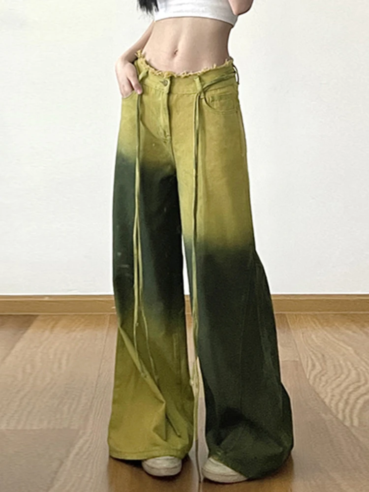 

Gavestis Vintage High Waist Straight Wide Leg Jeans Y2k Autumn Tie Dye Denim Pants Women Grunge 2000s Aesthetic Ladies Trousers