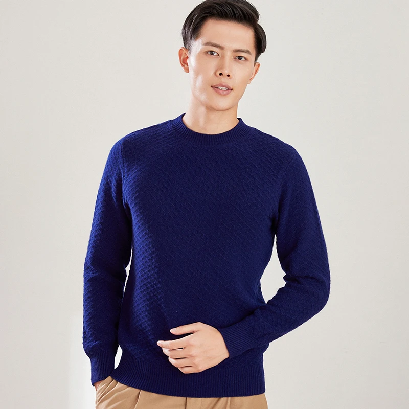 Men's 100% pure wool cashmere sweater round neck fashion knitted pullover autumn and winter casual thick