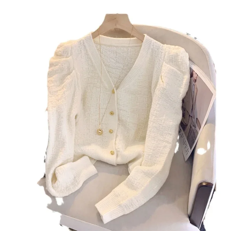 Элегантный трикотажный топ Sweetage-reducingdesign осенний Новый однотонный на пуговицах с