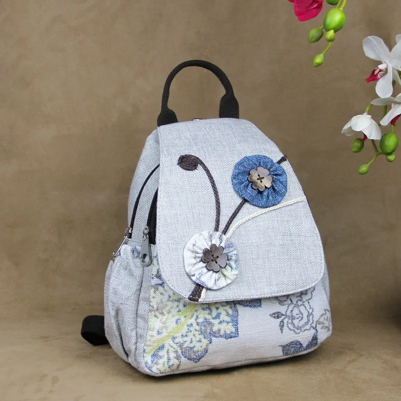 Женский китайский льняной рюкзак Повседневная Ретро сумка через плечо с