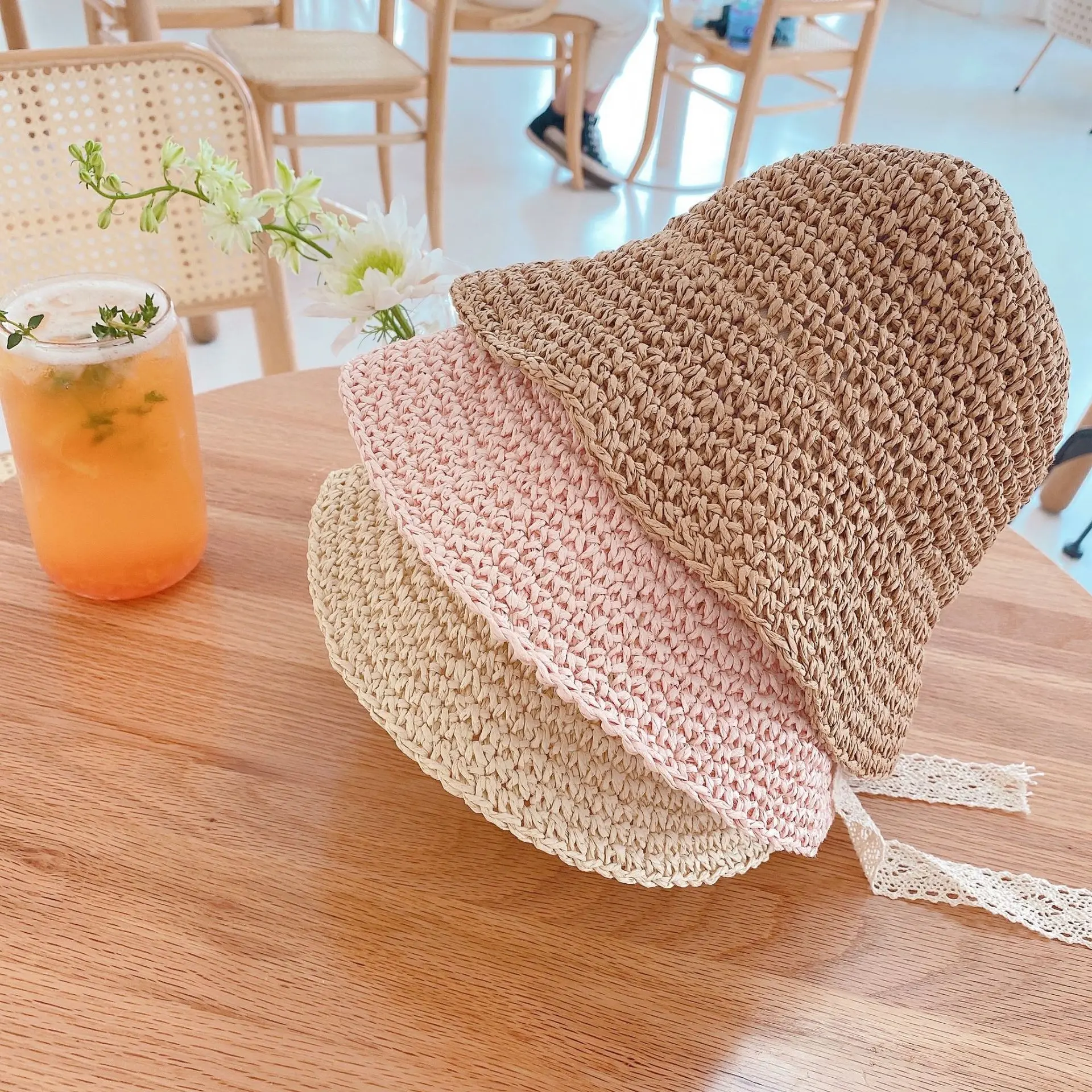 

2022 Fashion Lace Toddler Girls Straw Hat Boys Cap Baby Sun Hat Summer New Children Panama Beach Hat Kids Outdoor Bucket Cap